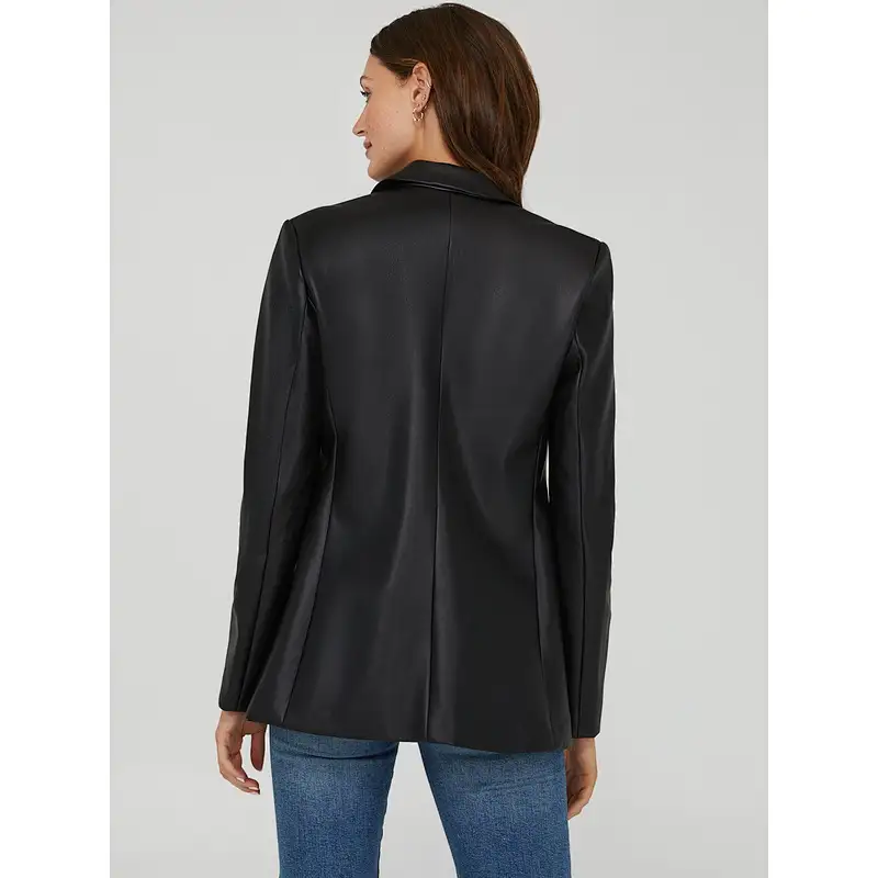 Faux-Leather Mid-Length Blazer
