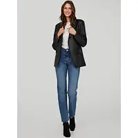 Faux-Leather Mid-Length Blazer