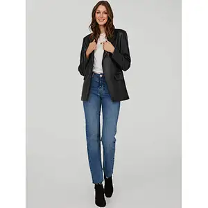 Faux-Leather Mid-Length Blazer