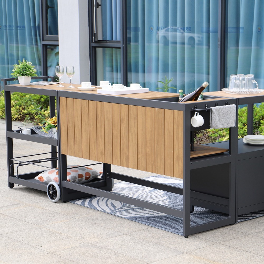 3 PCS Aluminum Poly Wood Outdoor Kitchen Set