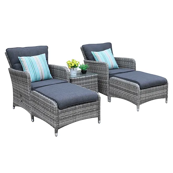 rattan reclining garden sofa with footrest