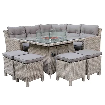 rattan corner set with fire pit