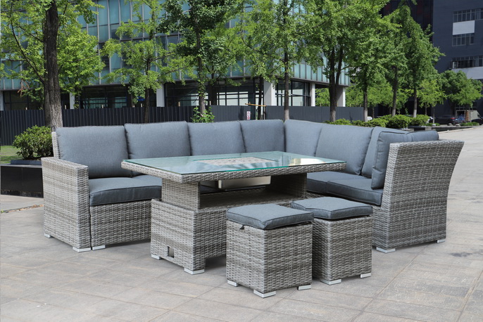 rattan corner sofa with height adjustable table