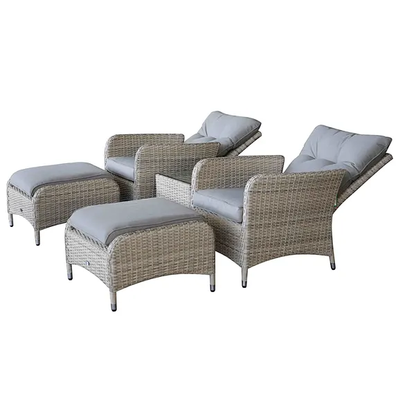 rattan reclining garden sofa with footrest