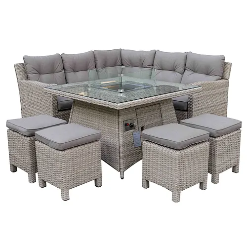 Hot selling garden rattan corner set with fire pit table