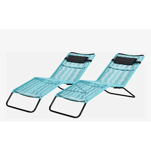 steel rattan sun lounger with textilene pillow