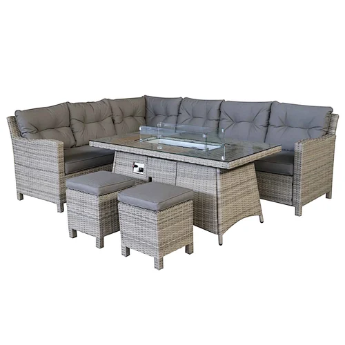 5PCS OUTDOOR CORNER RATTAN GARDEN FURNITURE WITH FIRE PIT