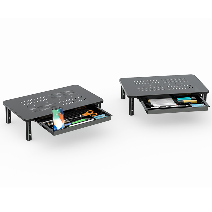 2-PACK STEEL MONITOR STAND RISER WITH DRAWER