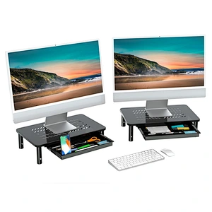 2-PACK STEEL MONITOR STAND RISER WITH DRAWER