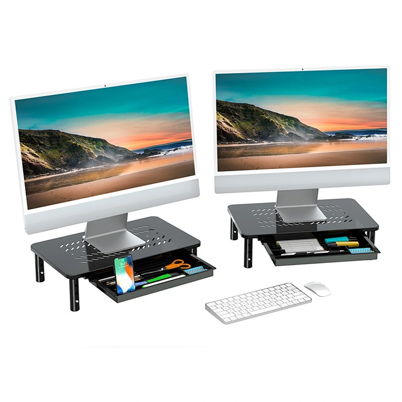 2-PACK STEEL MONITOR STAND RISER WITH DRAWER