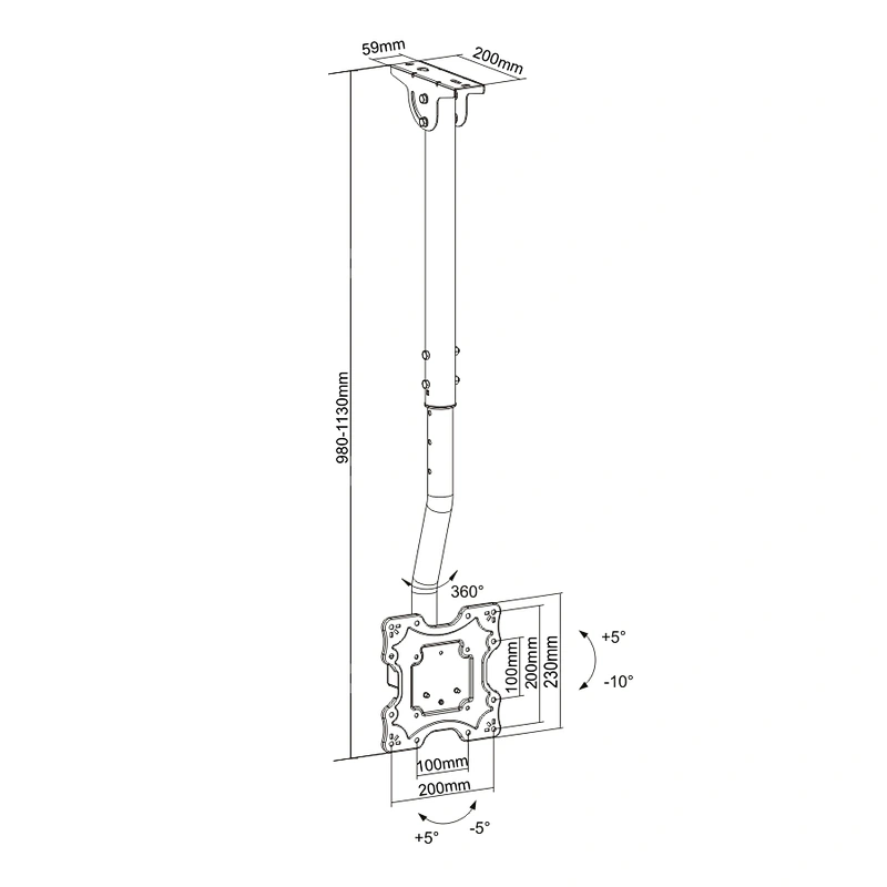TELESCOPIC CEILING TV MOUNT FOR FLAT&SLOPING CEILING