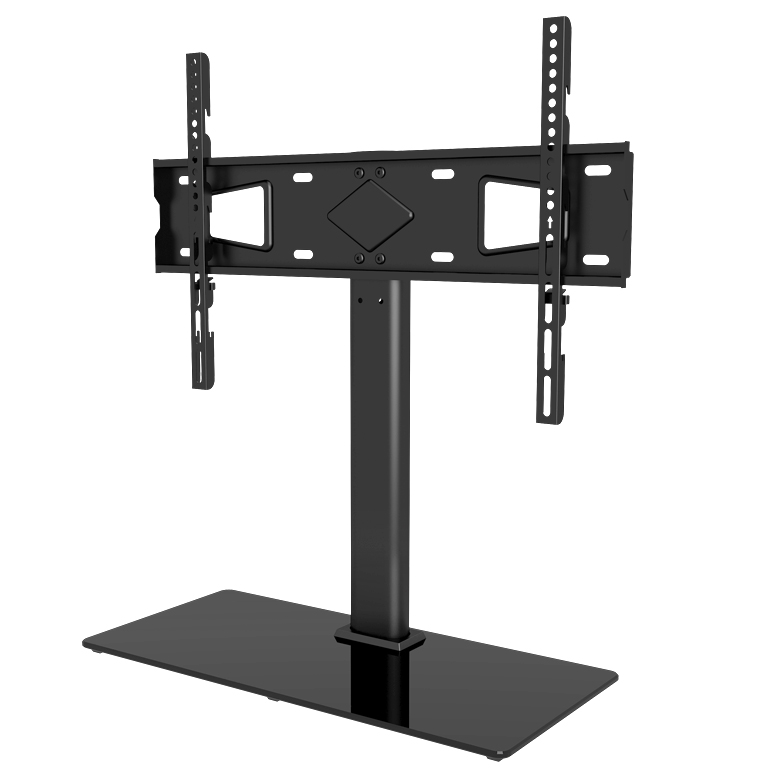 SWIVEL TABLETOP TV STAND WITH GLASS BASE