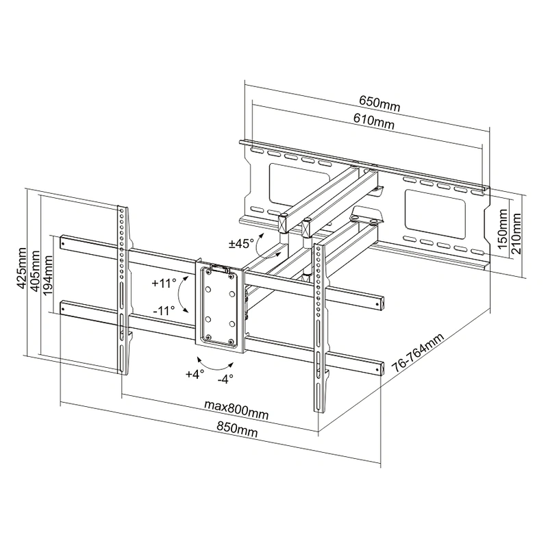 EXTRA EXTENSION&650MM WALL PLATE FULL-MOTION TV WALL MOUNT