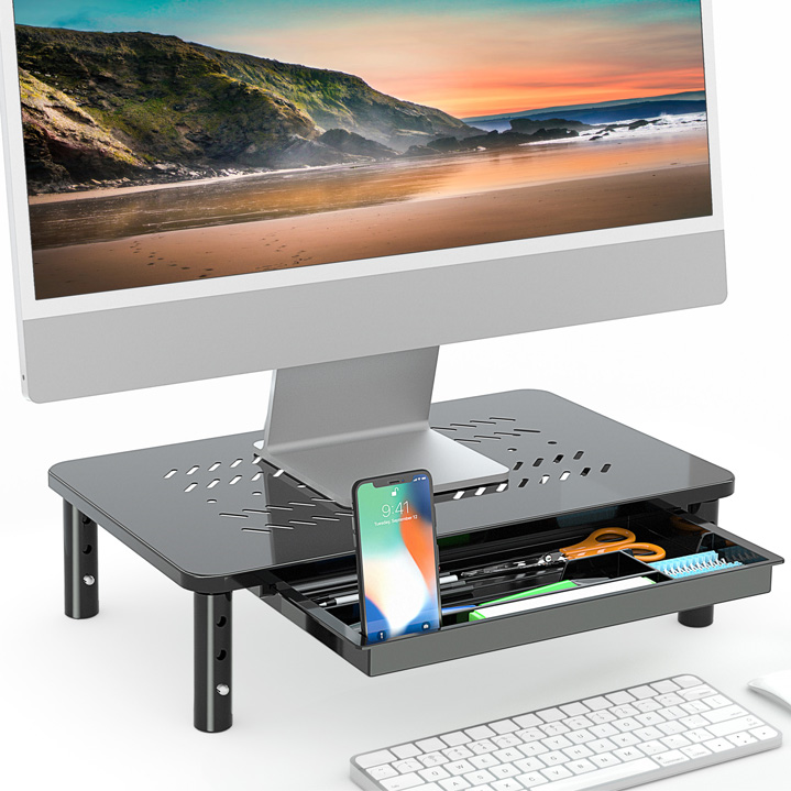 STEEL MONITOR STAND RISER WITH DRAWER
