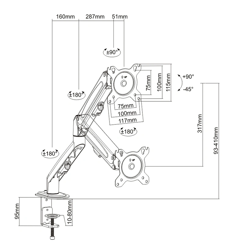 SINGLE MONITOR MECHENICAL SPRING MONITOR ARM