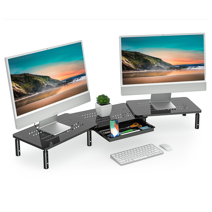 SWIVEL STEEL MONITOR STAND RISER WITH DRAWER
