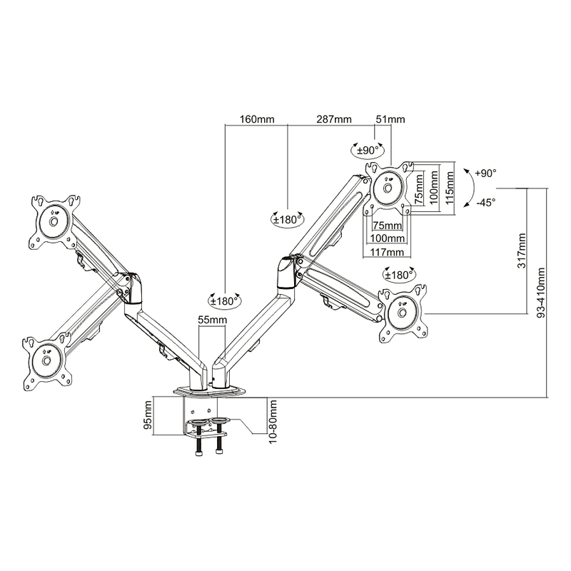 DUAL MONITORS MECHENICAL SPRING MONITOR ARM