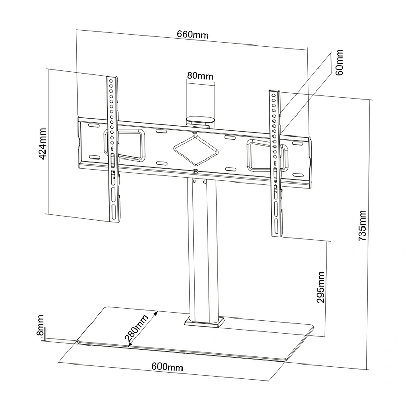 SWIVEL TABLETOP TV STAND WITH GLASS BASE