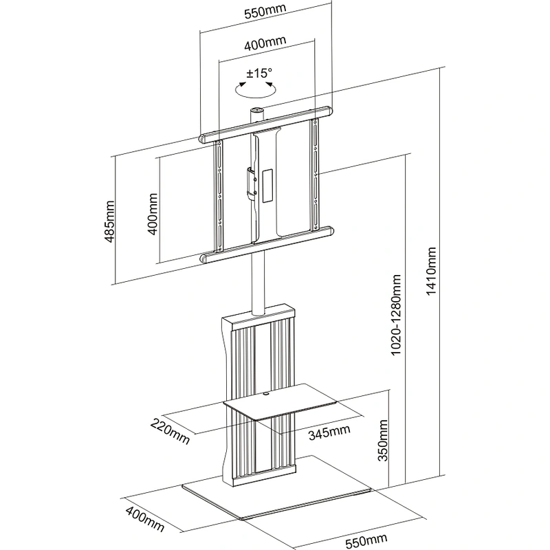 MODERN SLIM TV FLOOR STAND WITH SHELF