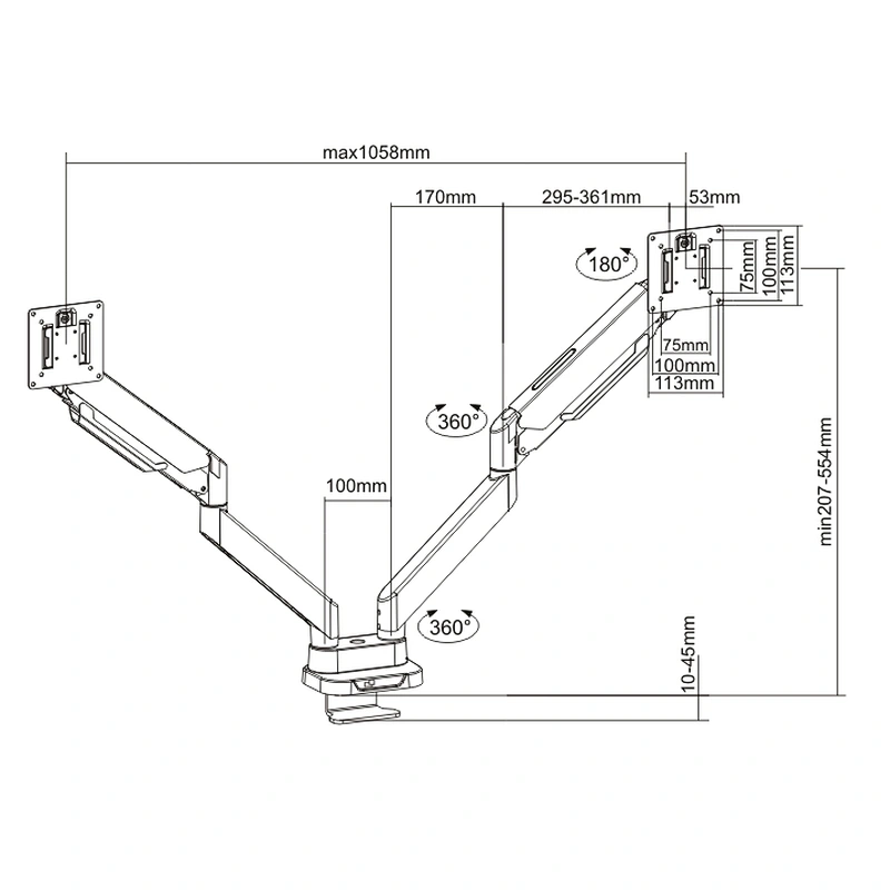 Heavy-Duty Gas Spring Dual Monitor Arm