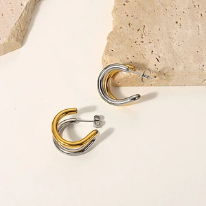 Mixed Color Stainless Steel C-Shaped Earrings