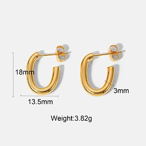 18K Gold Plated Steel Earrings Basic Hoop Stud Earrings