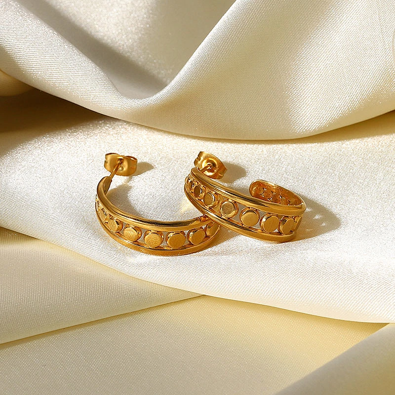 18K Gold Stainless Steel Basic Hollow Stud Earrings