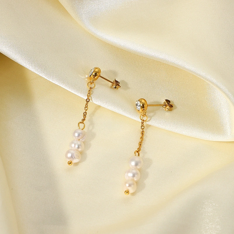 Gold Plated Earrings With Fresh Water Pearl Pendant