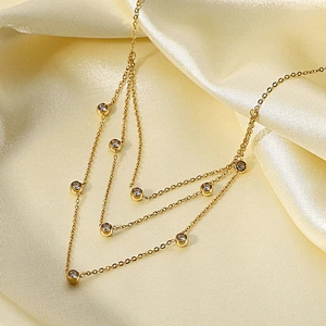Cubic Zirconia Stone Layered Chain Necklace