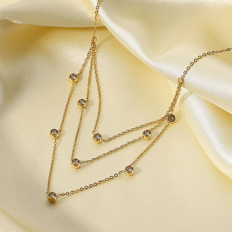 Cubic Zirconia Stone Layered Chain Necklace