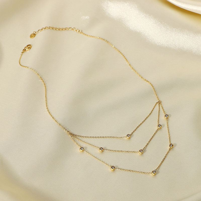 Cubic Zirconia Stone Layered Chain Necklace
