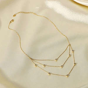 Cubic Zirconia Stone Layered Chain Necklace