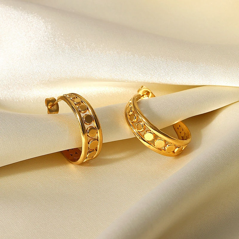 18K Gold Stainless Steel Basic Hollow Stud Earrings