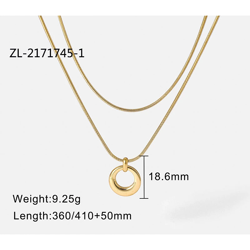 18K Gold Rhodium Plated Circle Pendant Multilayer Necklace