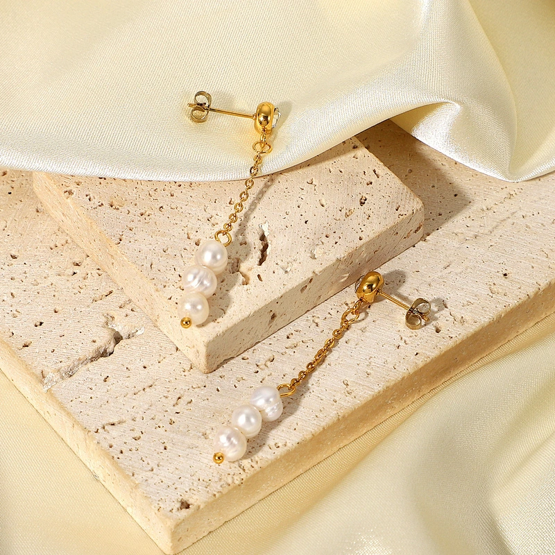 Gold Plated Earrings With Fresh Water Pearl Pendant