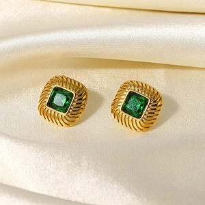 Colorful Square Zircon Stone Gold Plated Stud Earrings