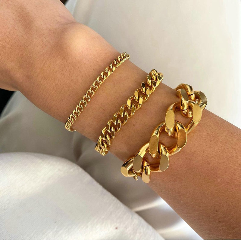 18K Gold Plated Stainless Steel Chain Bracelet Set