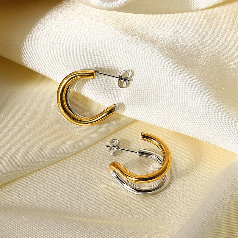 Mixed Color Stainless Steel C-Shaped Earrings