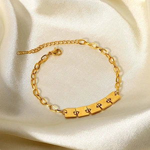 Pvd Gold Square Charm Basic Chain Bracelet