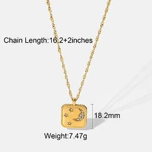 Moon Star Square Zircon Pendant Chain Necklace