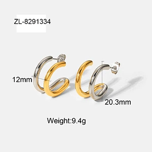 Mixed Color Stainless Steel C-Shaped Earrings
