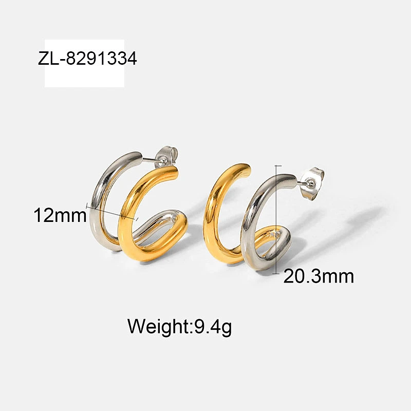 Mixed Color Stainless Steel C-Shaped Earrings