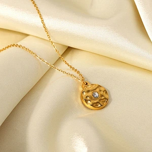 Gold Color Stainless Steel Zircon Pendant Necklace