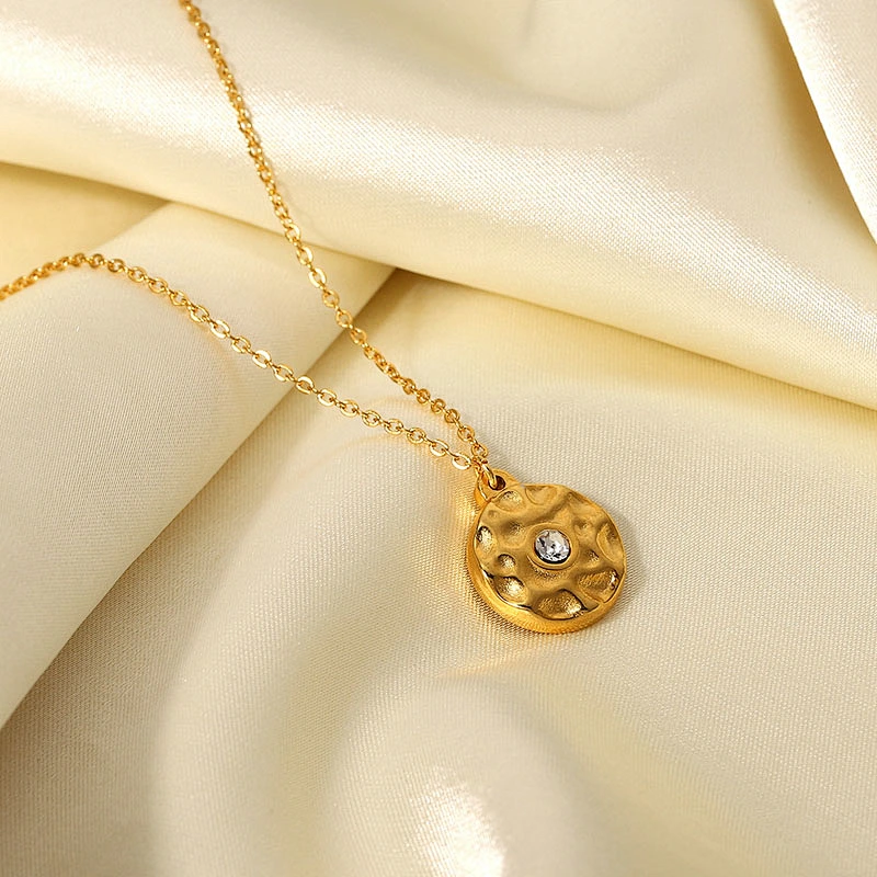 Gold Color Stainless Steel Zircon Pendant Necklace