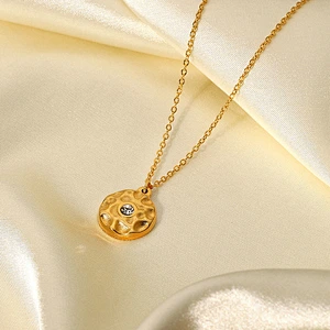 Gold Color Stainless Steel Zircon Pendant Necklace