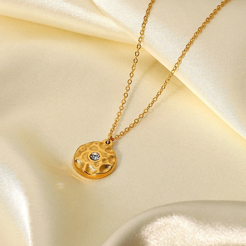Gold Color Stainless Steel Zircon Pendant Necklace