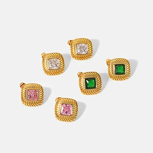 Colorful Square Zircon Stone Gold Plated Stud Earrings