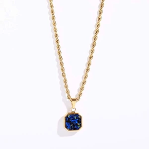 18K Gold Plated Steel Cat Eye Stone Twist Chain Necklace
