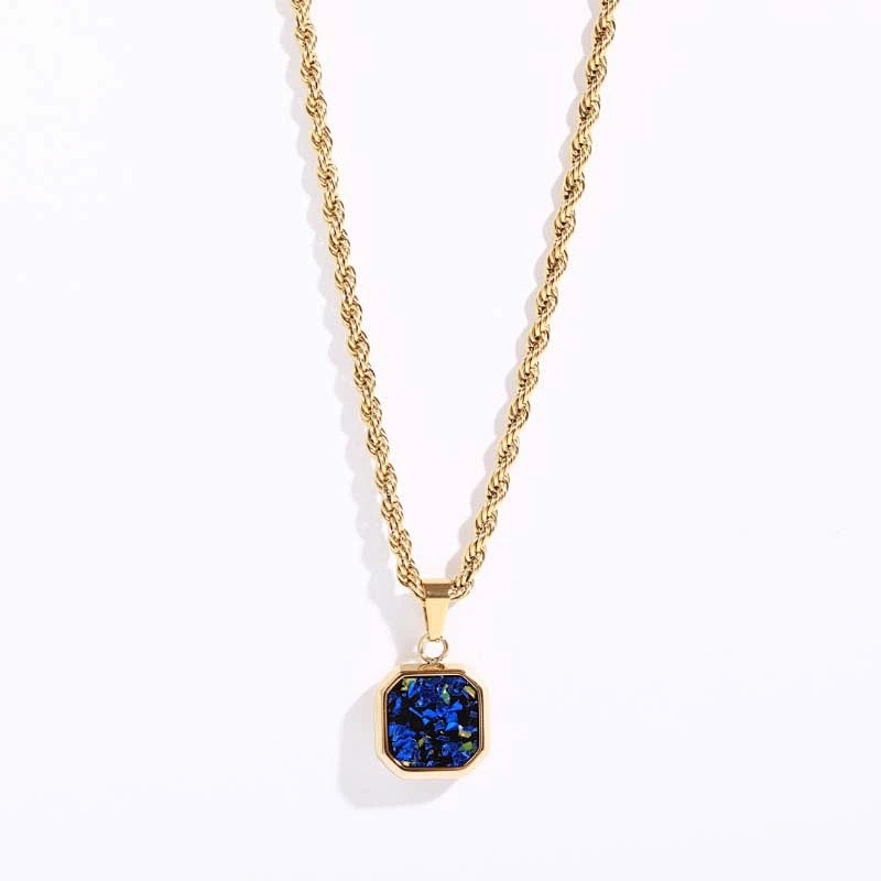 18K Gold Plated Steel Cat Eye Stone Twist Chain Necklace