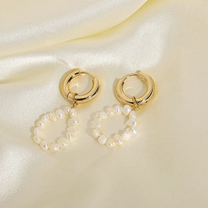 Fresh Water Pearl Drop Hoop Earrings Wholesale
